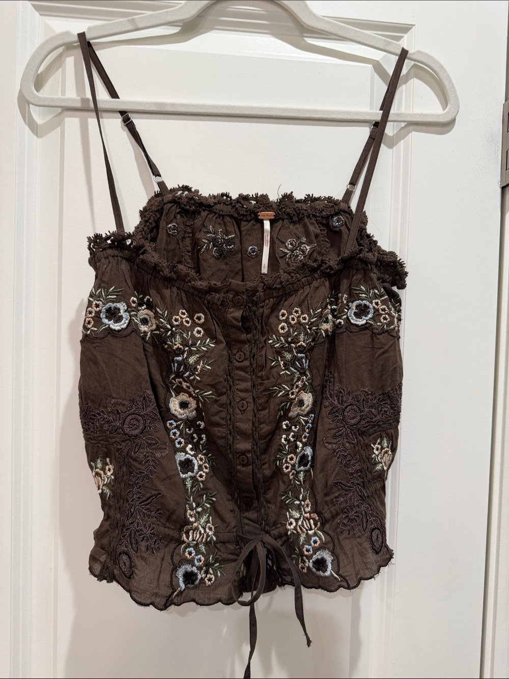 Free People Brown Embroidered Spaghetti Strap Camisole